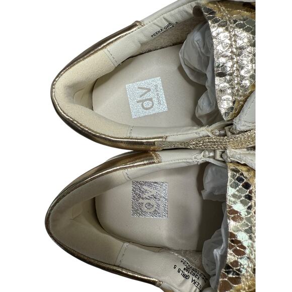 NEW DV Dolce Vita Sneakers Big Girls Size 5 Gold Metallic Snakeskin Neutral - Picture 5 of 8